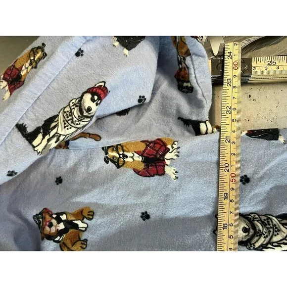 PJ Salvage Pajama Top Women's L Dogs Eyeglasses Flannel Button Up Blue - Picture 9 of 16